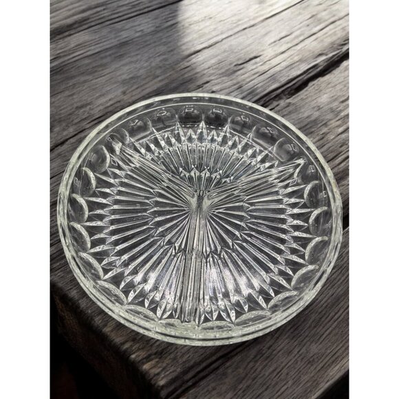 Vintage MCM Divided Crystal Divided Plate / Condiment Tray 9" Boho - Picture 6 of 7